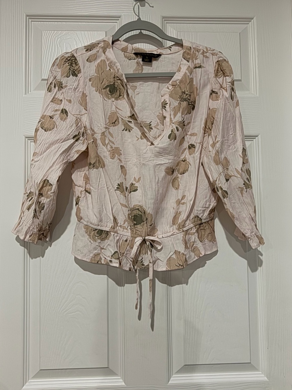 Counterparts Blush Floral Tie-Waist V-Neck Blouse